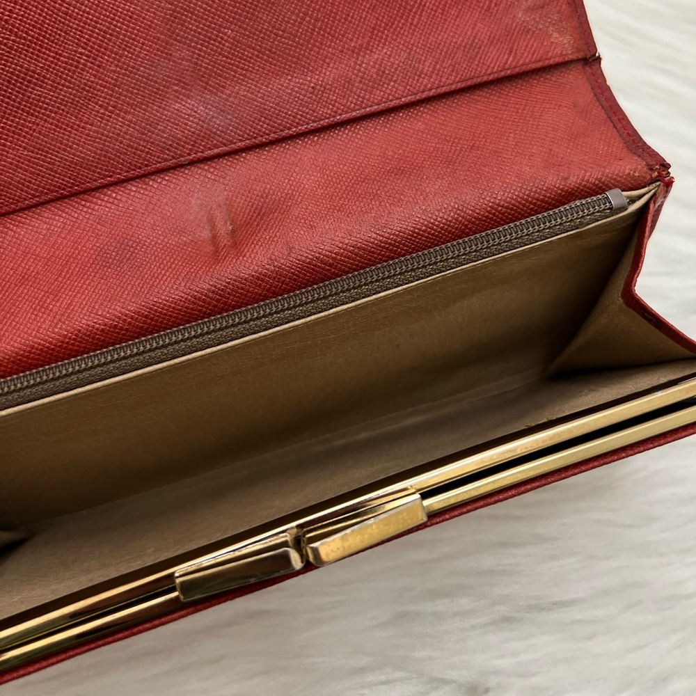 GIVENCHY - RED ORANGE ALL LEATHER LONG BIFOLD WALLET WITH GOLD PLATED CORNERS - Picture 7 of 11